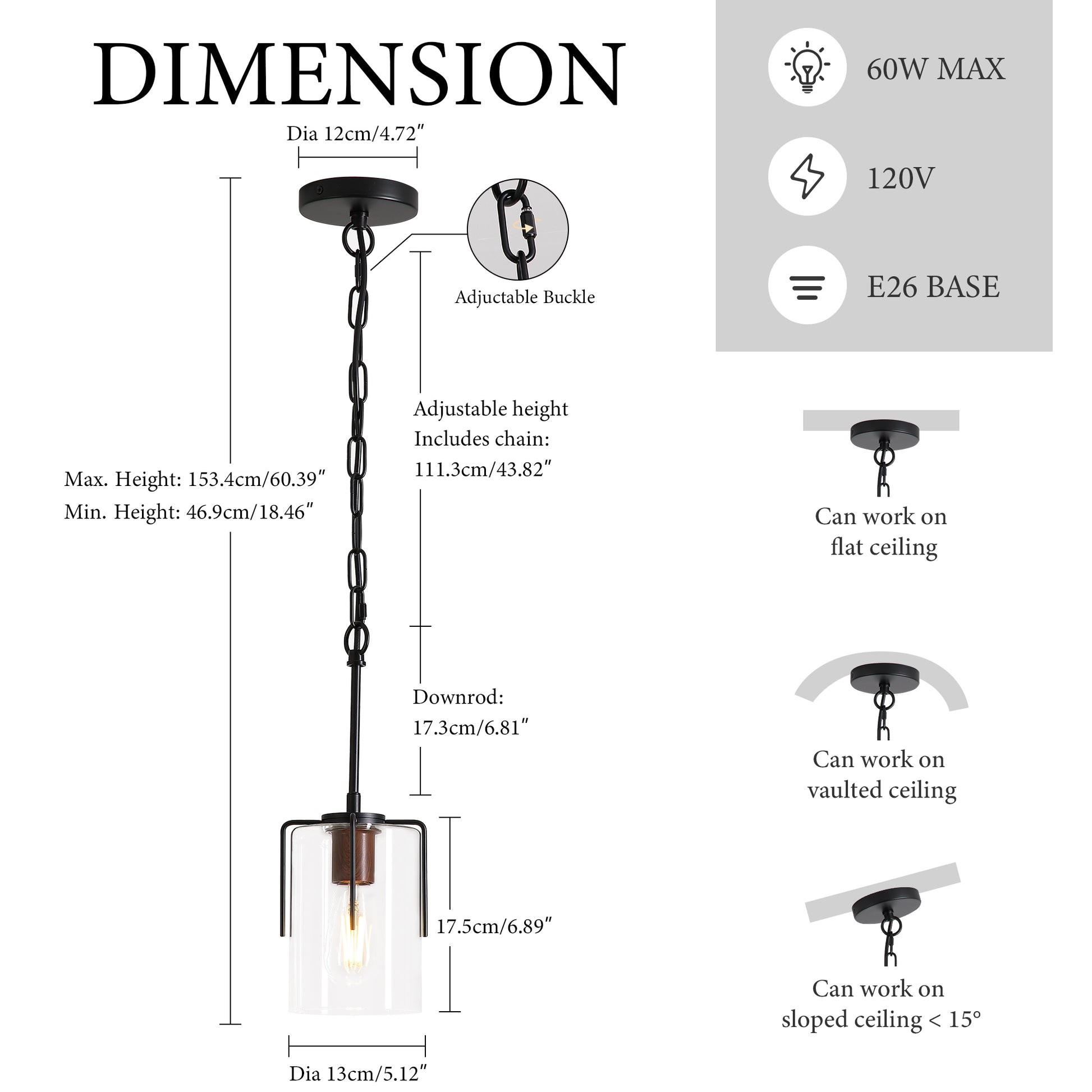 Modern Industrial Pendant Light - Black, Adjustable Kitchen Island Lighting