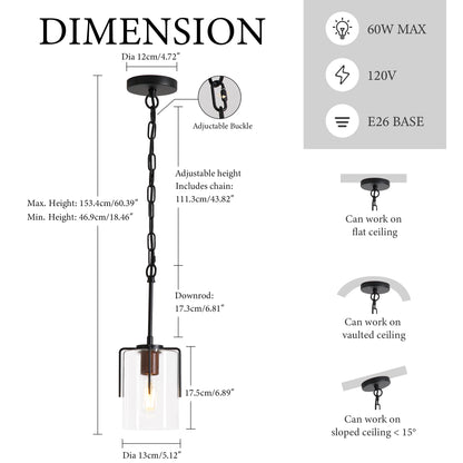 Modern Industrial Pendant Light - Black, Adjustable Kitchen Island Lighting