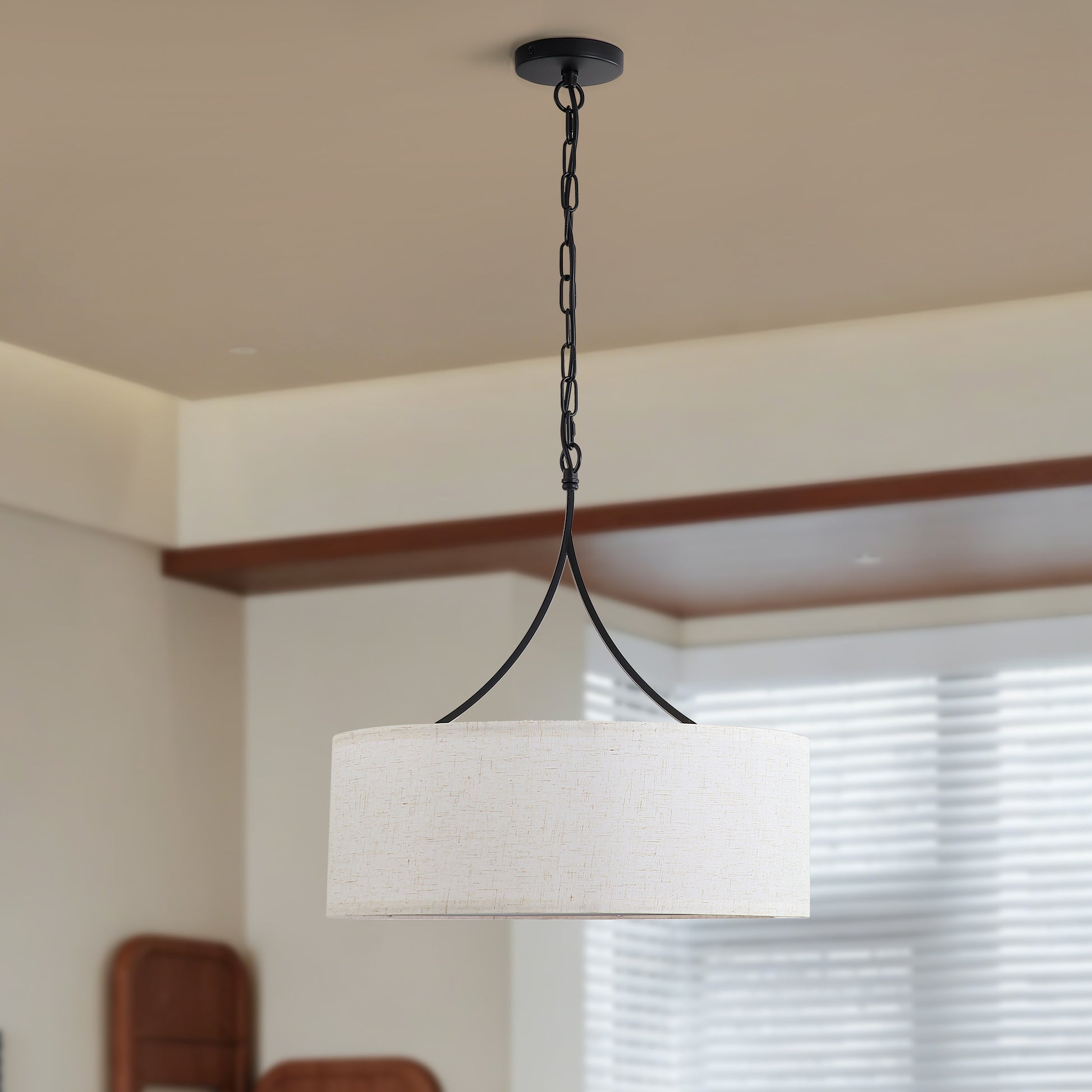 Beige White Black Fabric Pendant Light - Dining Room Lighting