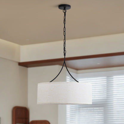 Beige White Black Fabric Pendant Light - Dining Room Lighting