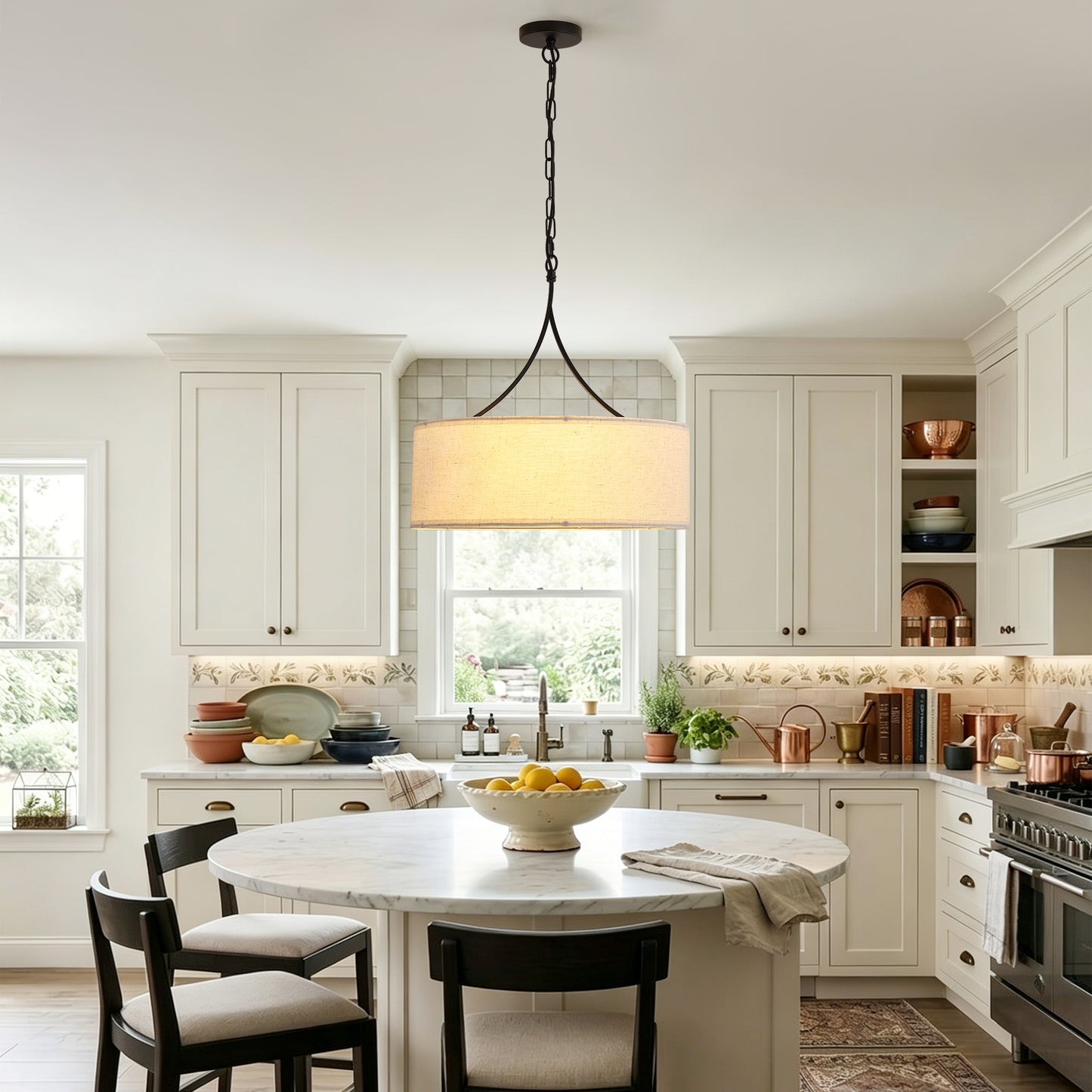 Beige White Black Fabric Pendant Light - Dining Room Lighting