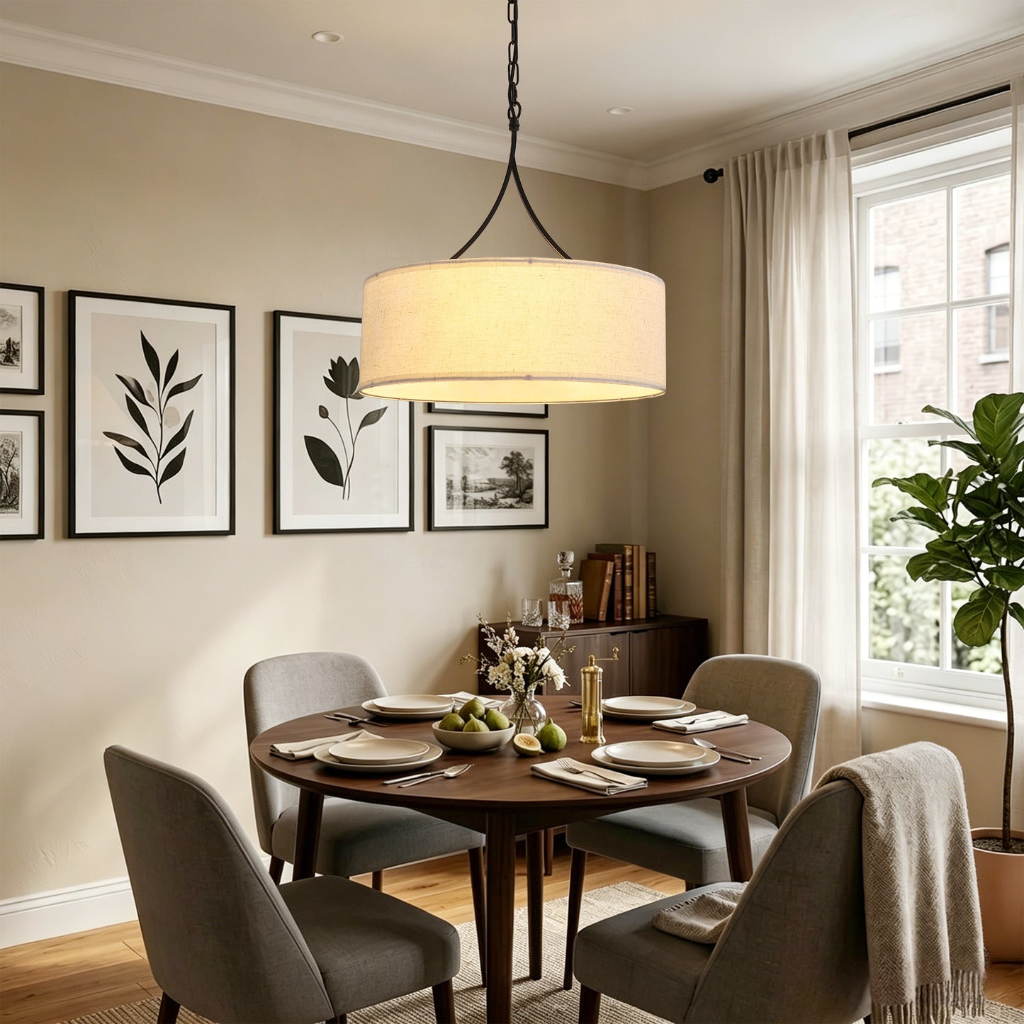 Beige White Black Fabric Pendant Light - Dining Room Lighting