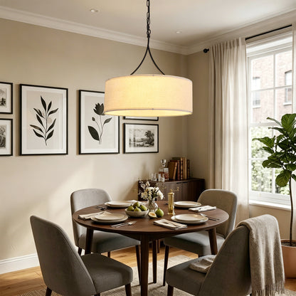 Beige White Black Fabric Pendant Light - Dining Room Lighting