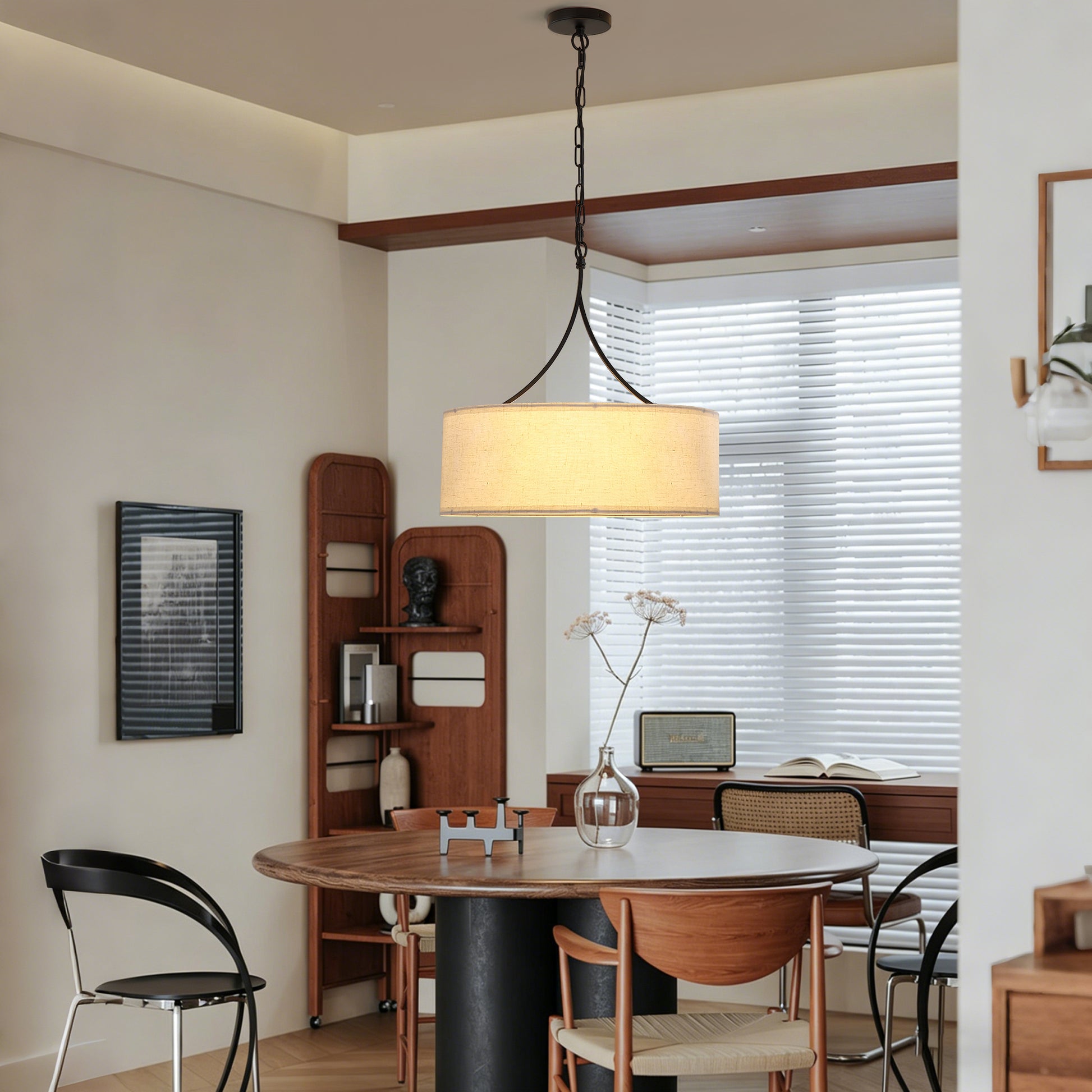 Beige White Black Fabric Pendant Light - Dining Room Lighting