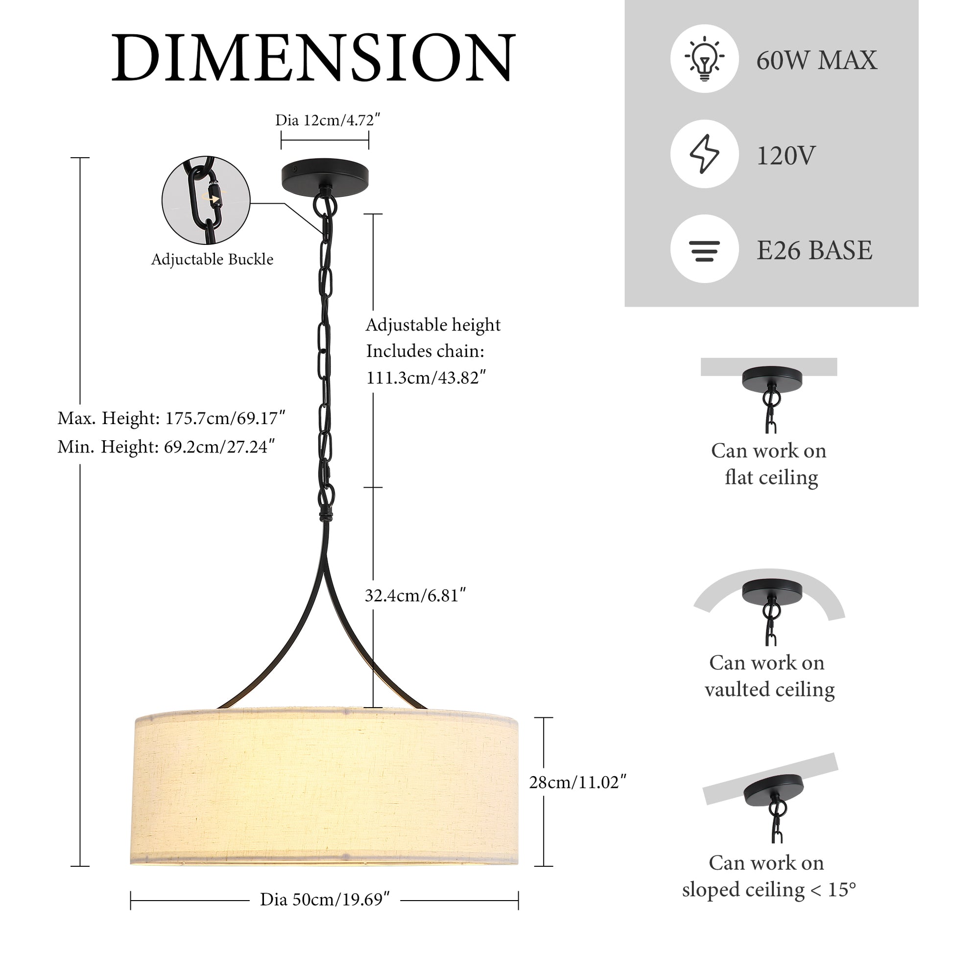 Beige White Black Fabric Pendant Light - Dining Room Lighting