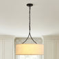 Modern 3-Light Fabric Pendant Light, Black Adjustable Drum Chandelier, Matte Black Fabric Shade Ceiling Light Fixture for Dining Room Living Room Bedroom