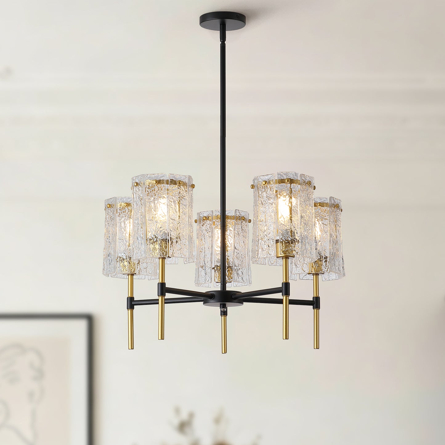 Modern Black and Gold Chandelier - 5-Light Dining Room Lighting
