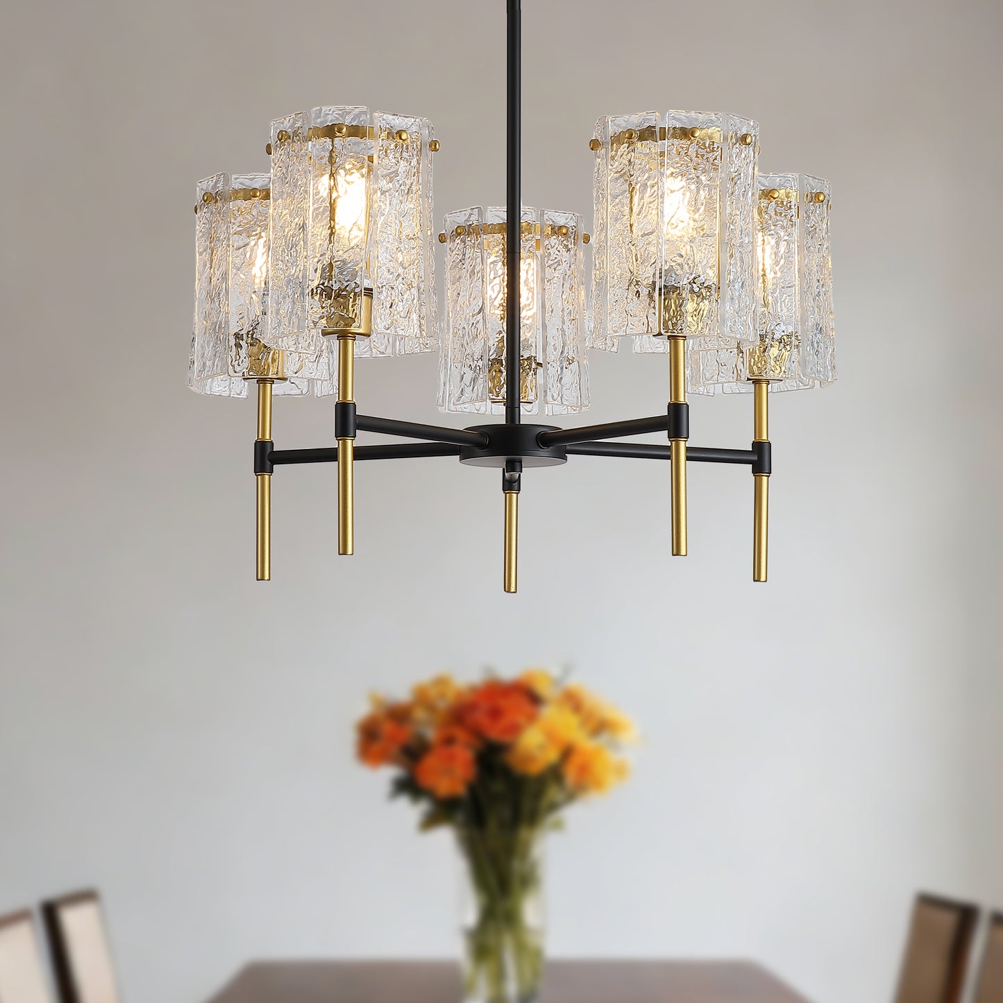 Modern Black and Gold Chandelier - 5-Light Dining Room Lighting