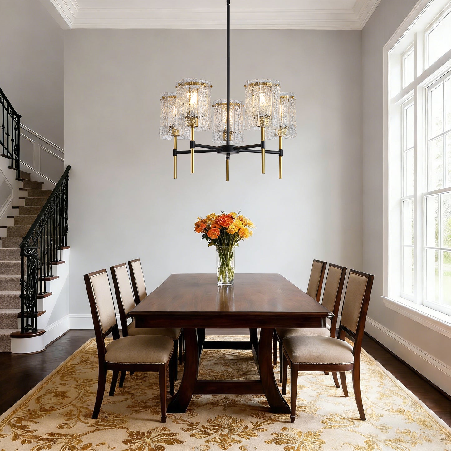 Modern Black and Gold Chandelier - 5-Light Dining Room Lighting