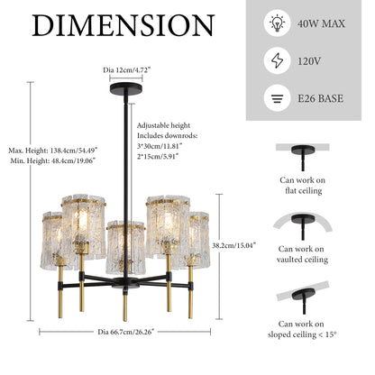 Modern Black and Gold Chandelier - 5-Light Dining Room Lighting