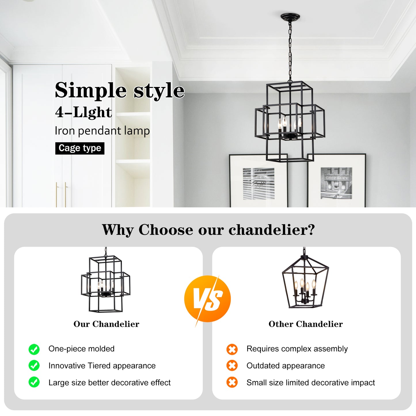 4-Light Metal Lantern Pendant Light Fixture - Matte Black Dining Room Lighting