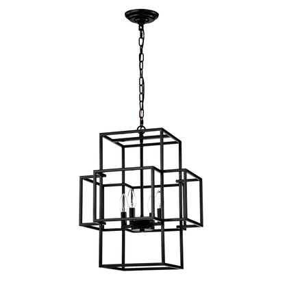 4-Light Metal Lantern Tiered Pendant Hanging Light Fixtures, Industrial Farmhouse Adjustable Height  Chandeliers for Dining Room Hallway Foyer Entryway--Matte Black (E12 Bulbs Not Included)