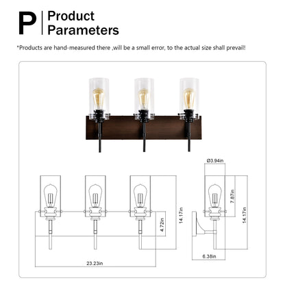 3-Light Matte Black + Wood Bathroom Light Fixtures - Modern Vanity Lights