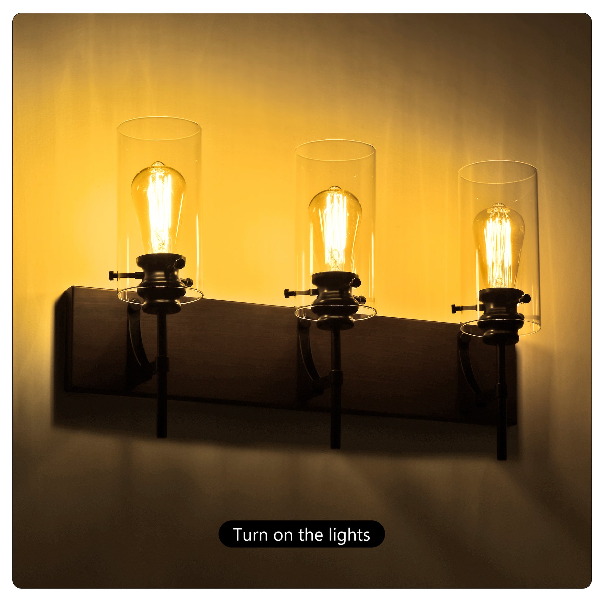 3-Light Matte Black + Wood Bathroom Light Fixtures - Modern Vanity Lights