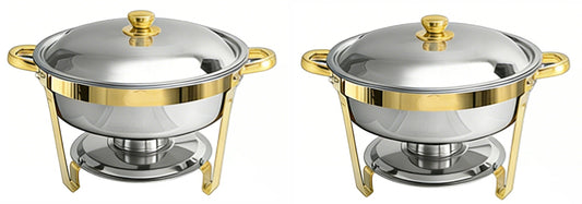 Round Buffet Catering Dish For Home and Outdoor 2 Pcs/ Sets golden