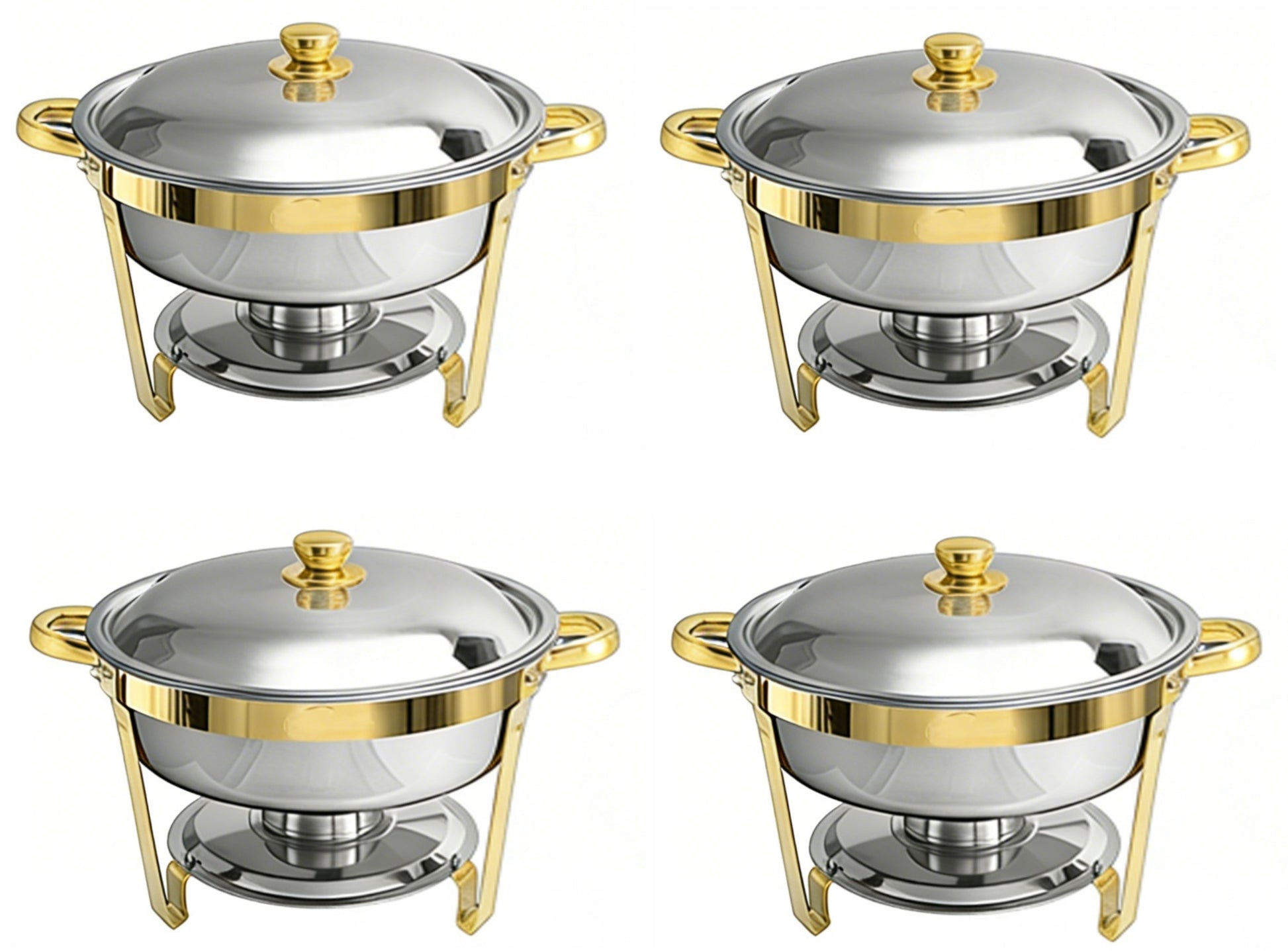 Round Buffet Catering Dish For Home and Outdoor 4 Pcs/ Sets golden