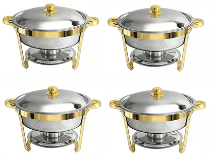 Round Buffet Catering Dish For Home and Outdoor 4 Pcs/ Sets golden