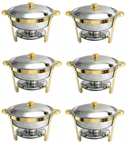 Round Buffet Catering Dish For Home and Outdoor 6 Pcs/ Sets golden