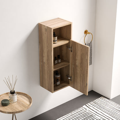 Oak Wall-Mounted Bathroom Storage Cabinet - 12 Inch