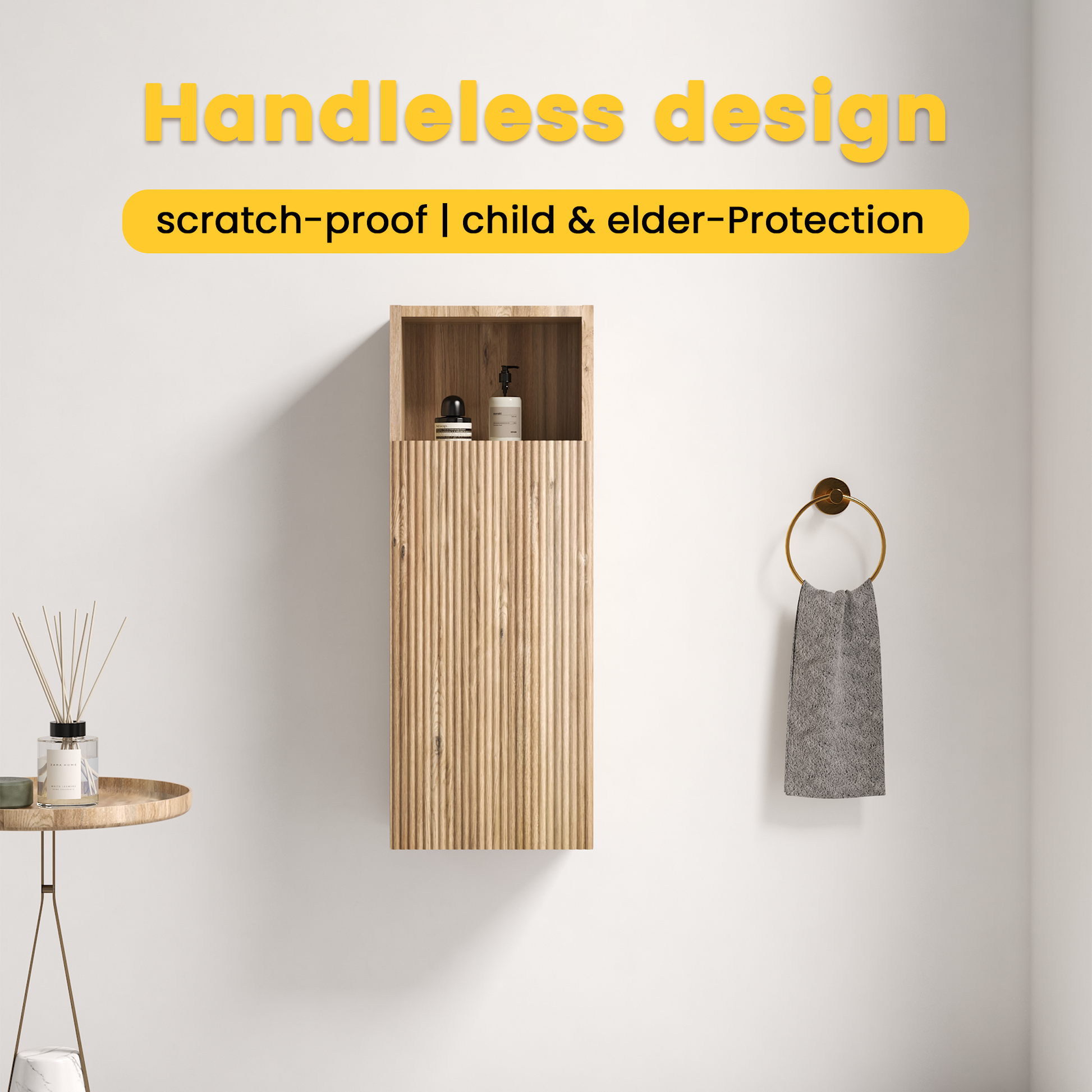 Oak Wall-Mounted Bathroom Storage Cabinet - 12 Inch