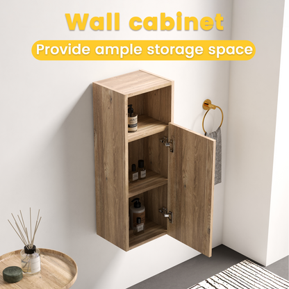 Oak Wall-Mounted Bathroom Storage Cabinet - 12 Inch