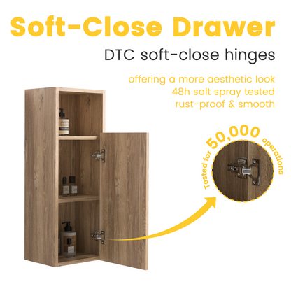 Oak Wall-Mounted Bathroom Storage Cabinet - 12 Inch