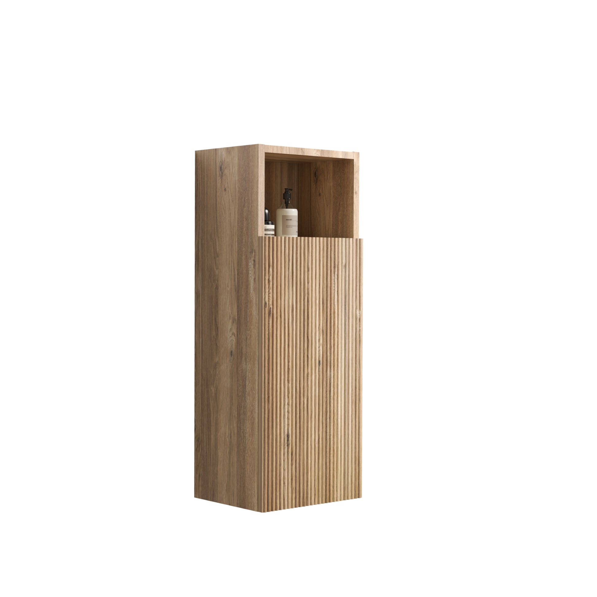 Oak Wall-Mounted Bathroom Storage Cabinet - 12 Inch