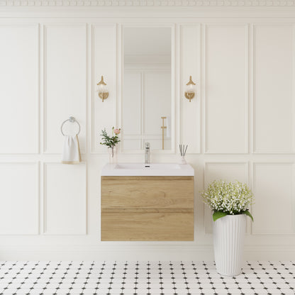 30" Floating Bathroom Vanity with Sink, Modern Wall-Mounted Bathroom Storage Vanity Cabinet with Solid Surface Top Basin and Soft Close Drawers Fully Assembled, Natural Oak GF-24V11-30NO-W1573P152696