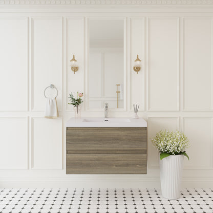 36" Floating Bathroom Vanity with Sink, Modern Wall-Mounted Bathroom Storage Vanity Cabinet with Solid Surface Top Basin and Soft Close Drawers Fully Assembled, Ash Grey GF-24V11-36AG-W1573P152699