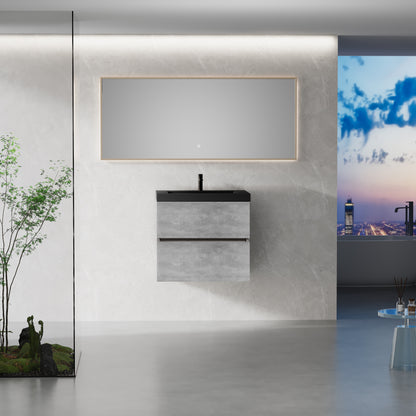 24" Floating Bathroom Vanity with Sink, Wall-Mounted Storage Vanity Cabinet with Black Quartz Sand Top Basin and Soft Close Drawers, Fully Assembled EDI-Series Cement Grey GF-24V12-24GR-W1573P155844