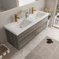 60" Wall-Mounted Bathroom Vanity with Double Sinks, Floating Bathroom Storage Cabinet with Stone Resin Countertop and Soft Close Drawers, Ash Grey GF-24V15-60DAG-W1573P211188