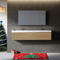 72" floating vanity with sink combo, striped wall-mounted cabinet with soft-close drawer and double glossy white solid surface basins, Natural Oak GF-24V16-72NOW-48NOW