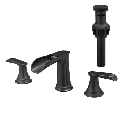 Bathroom Faucets for Sink 3 Hole ORB 8 inch Widespread Bathroom Sink Faucet with Pop Up Drain Double Lever Handle Faucet Bathroom Vanity Faucet Basin Mixer Tap Faucet with Hose