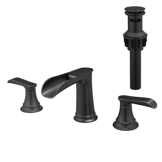 Bathroom Faucets for Sink 3 Hole ORB 8 inch Widespread Bathroom Sink Faucet with Pop Up Drain Double Lever Handle Faucet Bathroom Vanity Faucet Basin Mixer Tap Faucet with Hose