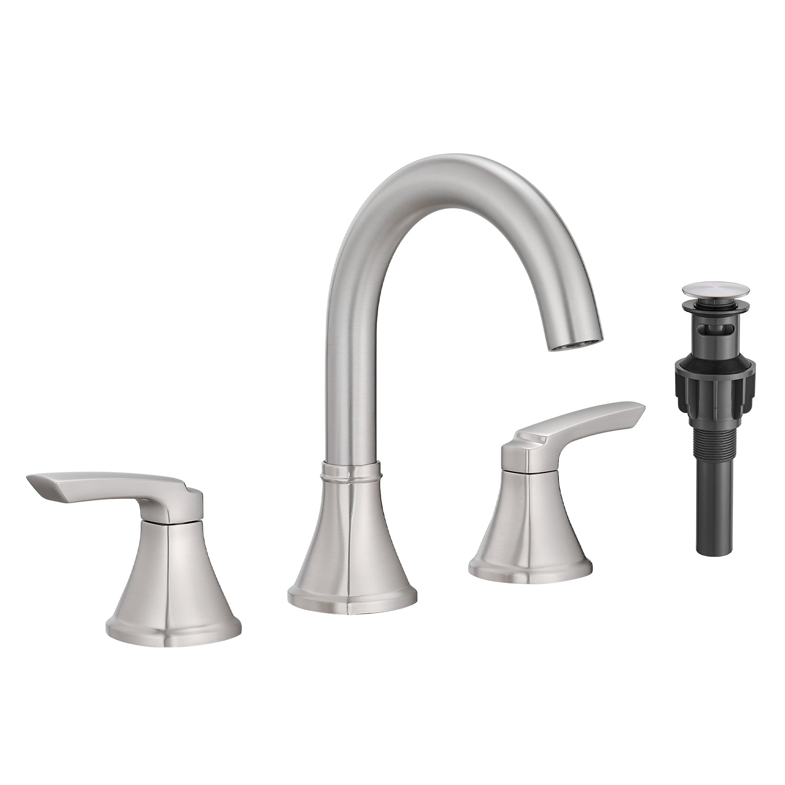 Bathroom Stainless Steel Faucets for Sink 3 Hole Brushed Nickel 8 inch Widespread Bathroom Sink Faucet Double Lever Handle Faucet Bathroom Vanity Faucet Basin Mixer Tap Faucet with Pop-Up Drain