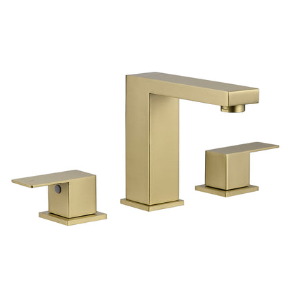 Bathroom Stainless Steel Faucets for Sink 3 Hole Nickel Gold 8 inch Widespread Bathroom Sink Faucet Double Lever Handle Faucet Bathroom Vanity Faucet Basin Mixer Tap Faucet with Hose