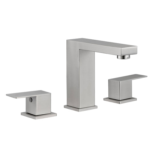 Bathroom Stainless Steel Faucets for Sink 3 Hole Brushed Nickel 8 inch Widespread Bathroom Sink Faucet Double Lever Handle Faucet Bathroom Vanity Faucet Basin Mixer Tap Faucet with Hose