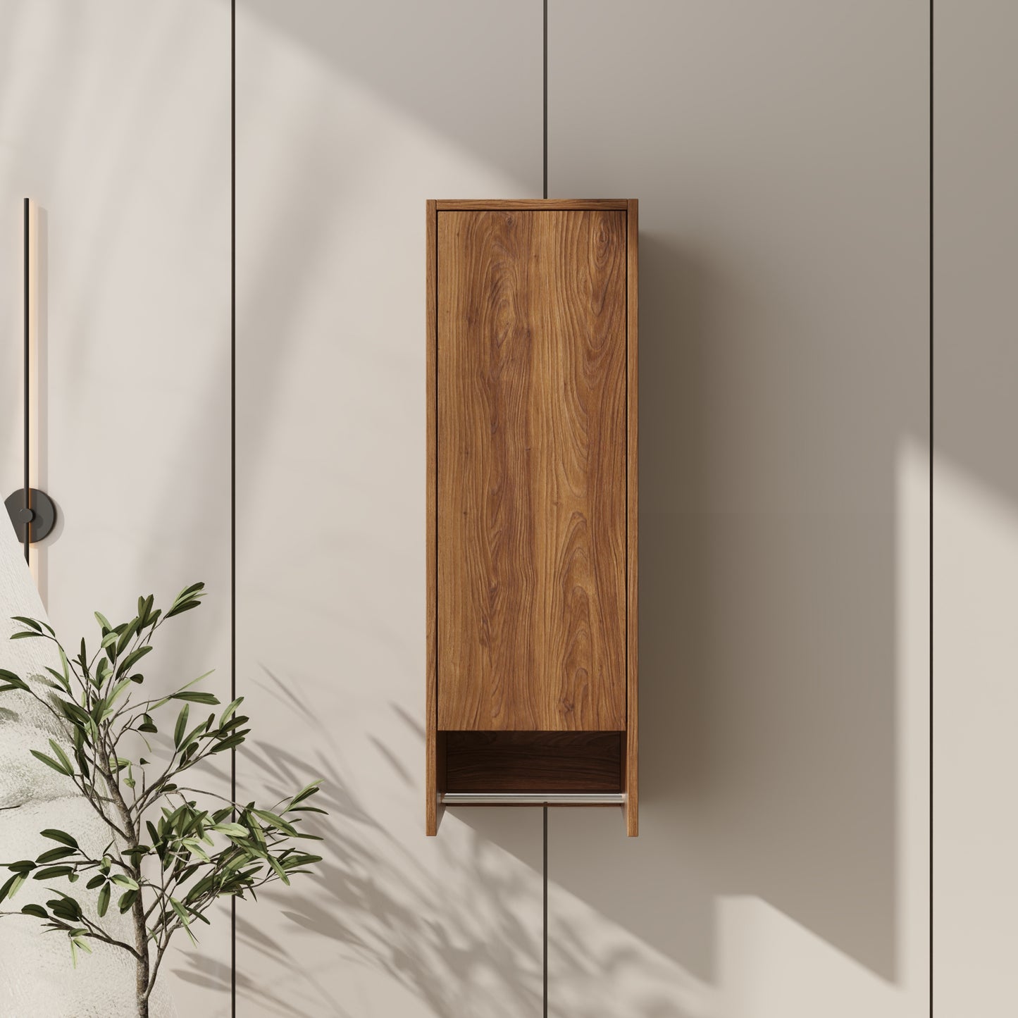 12 Inch Small Wall Mounted Side Cabinet, Soft Closing Door, Suitable For Small Bathroom, Study, Storage Room, Brown Ebony (KD-Packing)