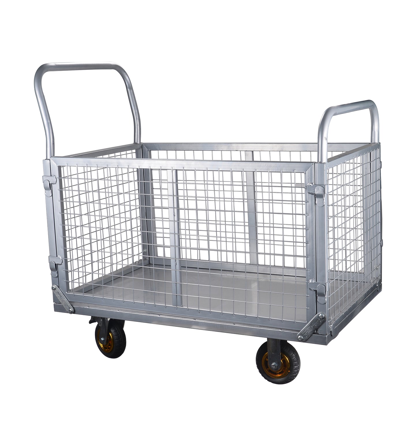 Platform Truck with Cage, 6-in-1 Platform Hand Truck with 6" casters, Rmovable Side, Foldable Heavy Duty Push Cart Dolly W/Swivel Wheel, 1800lbs Capacity, Large Flatbed Utility Carts for Various Situa