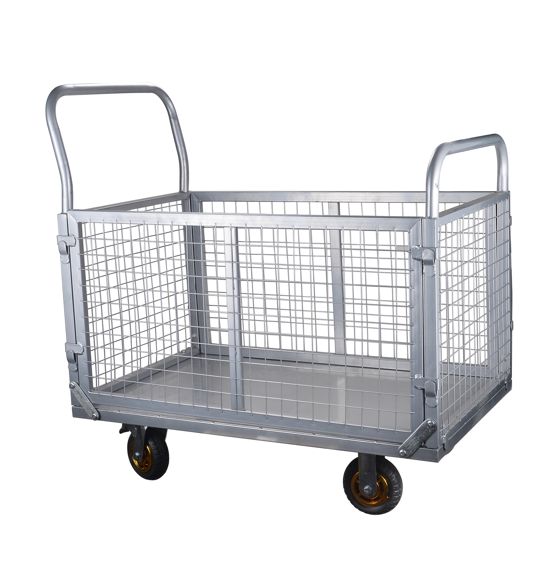 Platform Truck with Cage, 6-in-1 Platform Hand Truck with 6" casters, Rmovable Side, Foldable Heavy Duty Push Cart Dolly W/Swivel Wheel, 1800lbs Capacity, Large Flatbed Utility Carts for Various Situa