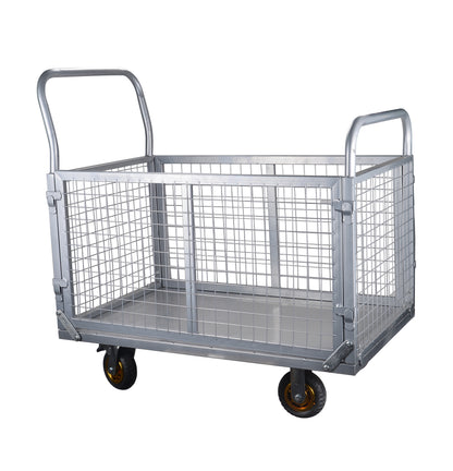 Platform Truck with Cage, 6-in-1 Platform Hand Truck with 6" casters, Rmovable Side, Foldable Heavy Duty Push Cart Dolly W/Swivel Wheel, 1800lbs Capacity, Large Flatbed Utility Carts for Various Situa