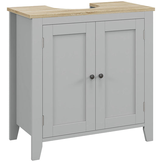 Kleankin Pedestal Sink Storage Cabinet, Under Sink Cabinet, Bathroom Vanity Cabinet with U-Shape and Adjustable Internal Shelf, Gray
