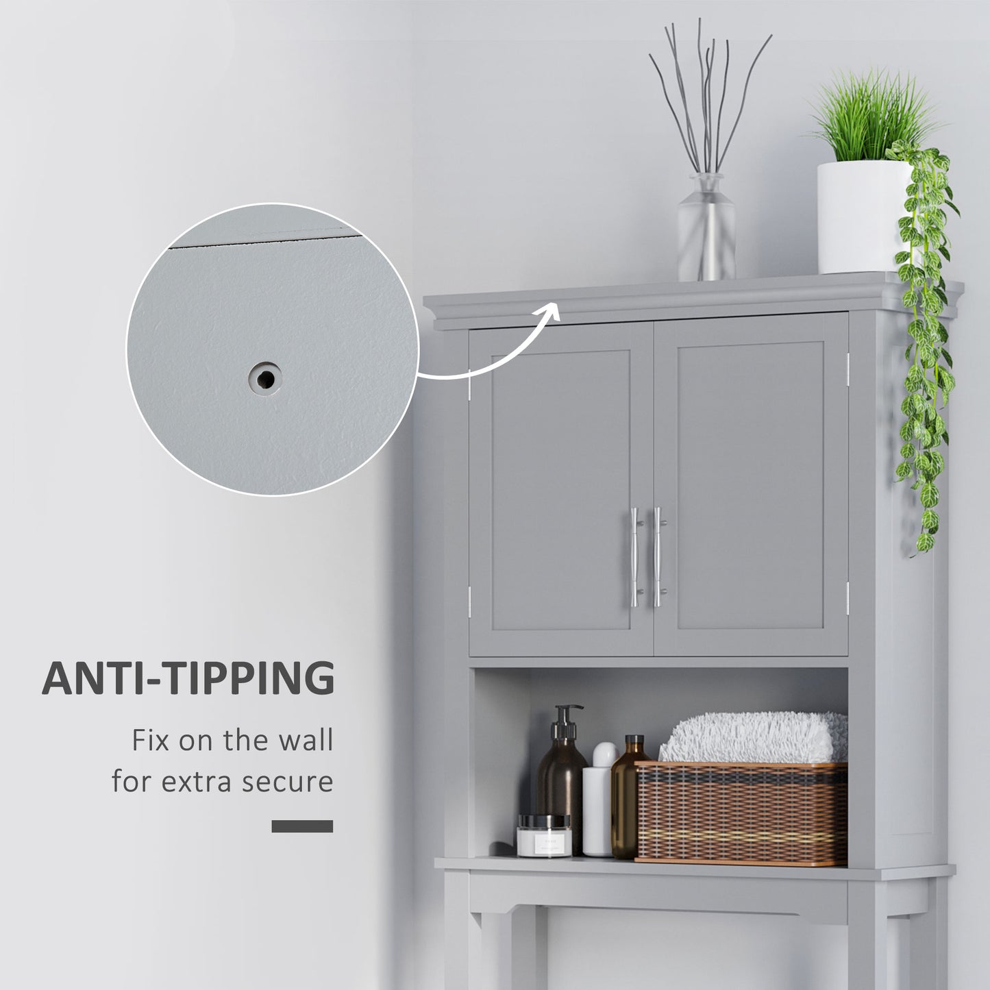 Modern Grey Over-the-Toilet Storage Cabinet - Bathroom Organizer MDF