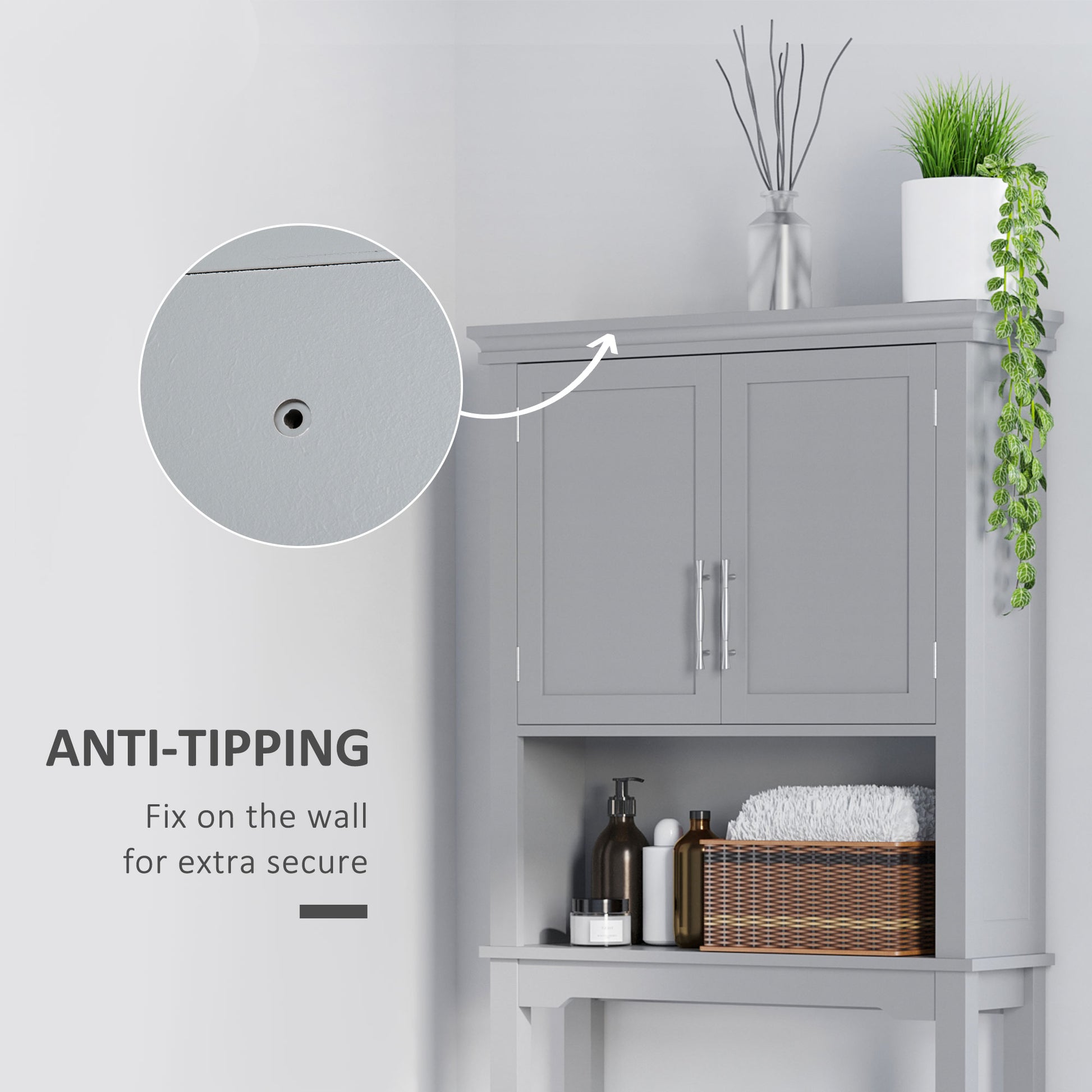 Modern Grey Over-the-Toilet Storage Cabinet - Bathroom Organizer MDF