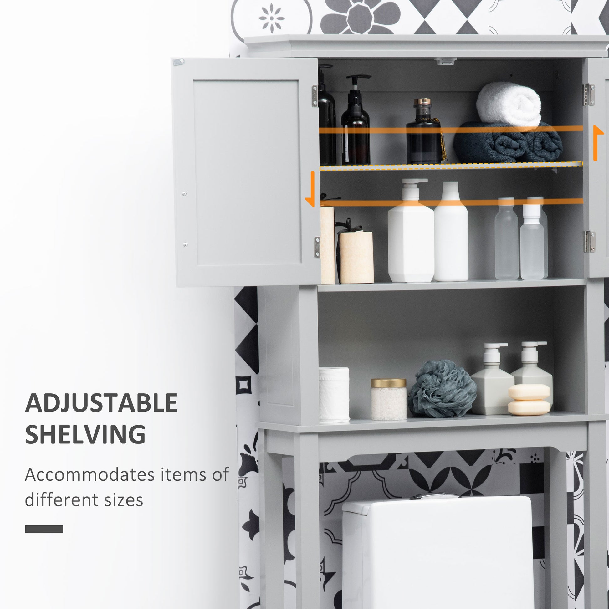 Modern Grey Over-the-Toilet Storage Cabinet - Bathroom Organizer MDF