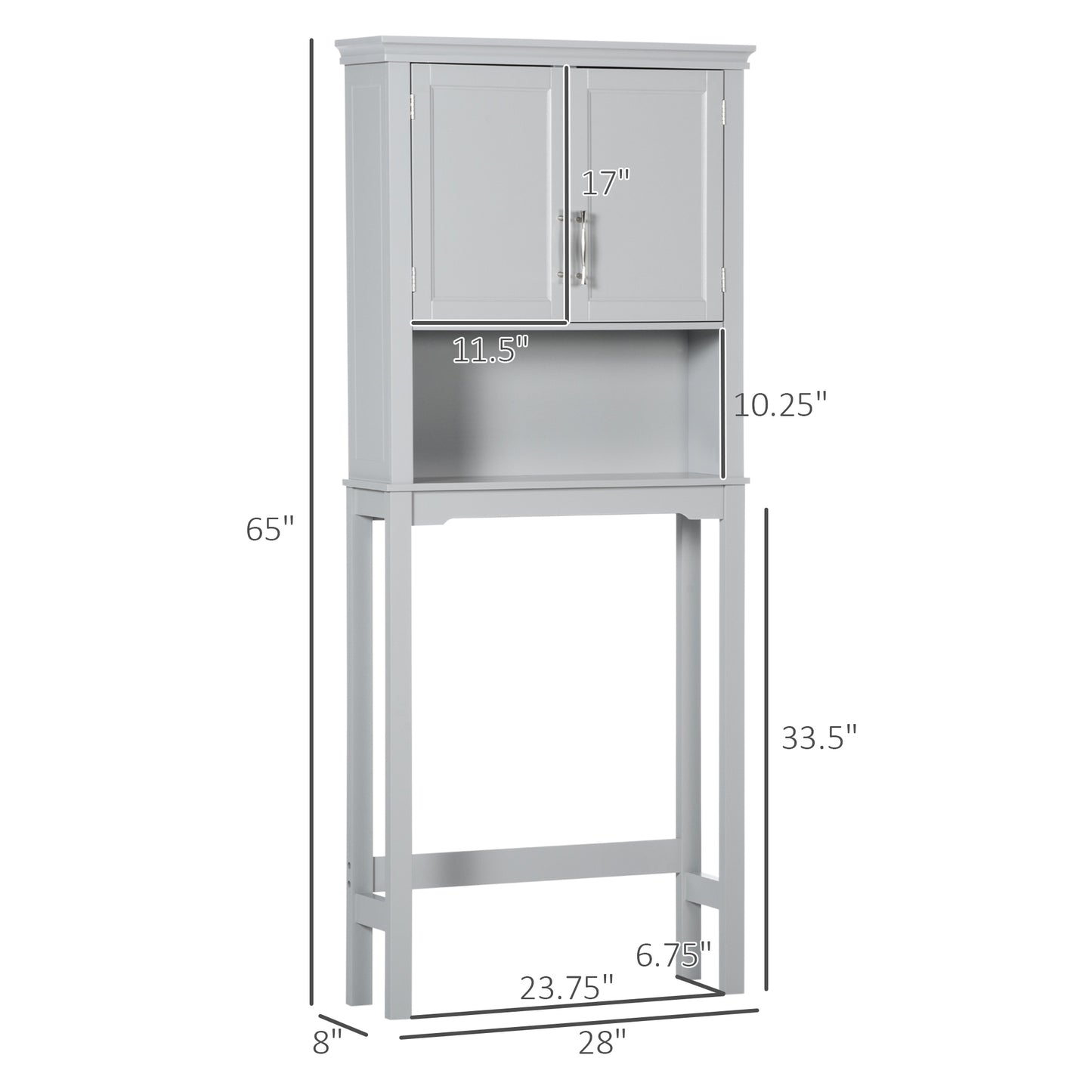 Modern Grey Over-the-Toilet Storage Cabinet - Bathroom Organizer MDF
