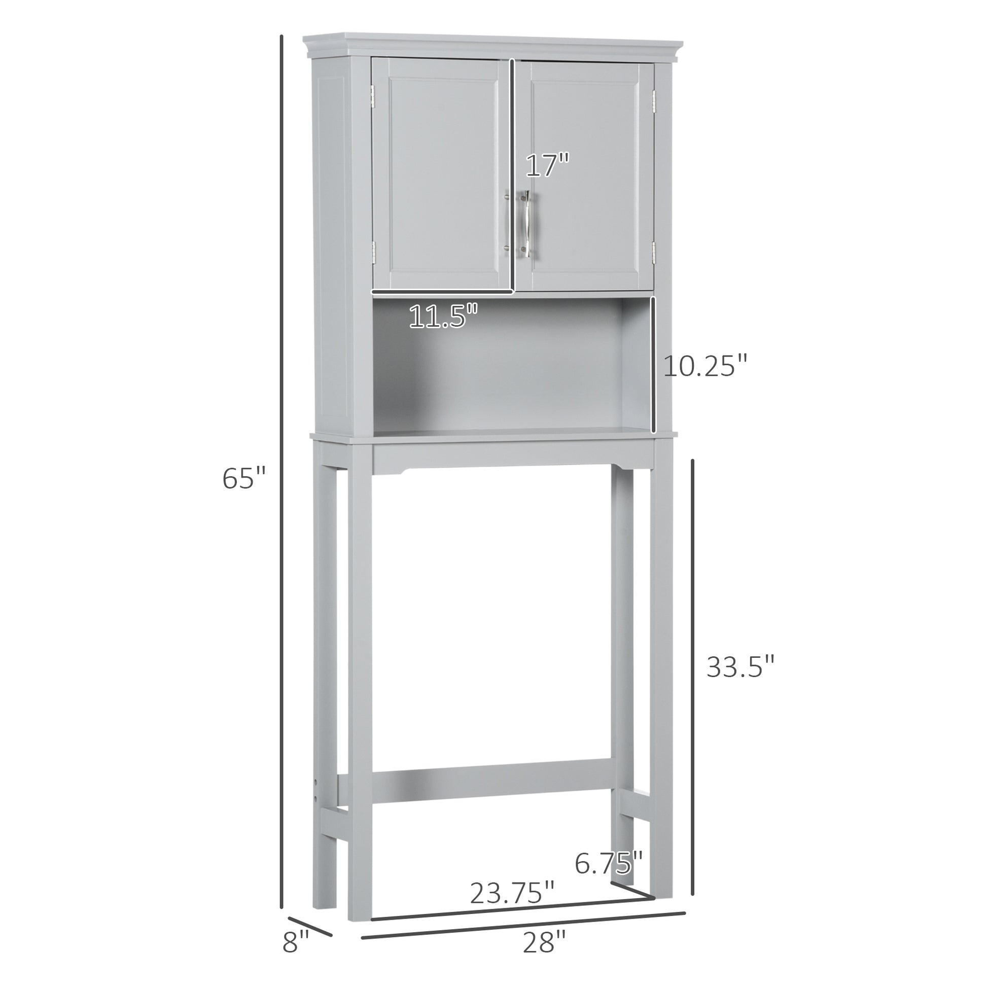 Modern Grey Over-the-Toilet Storage Cabinet - Bathroom Organizer MDF