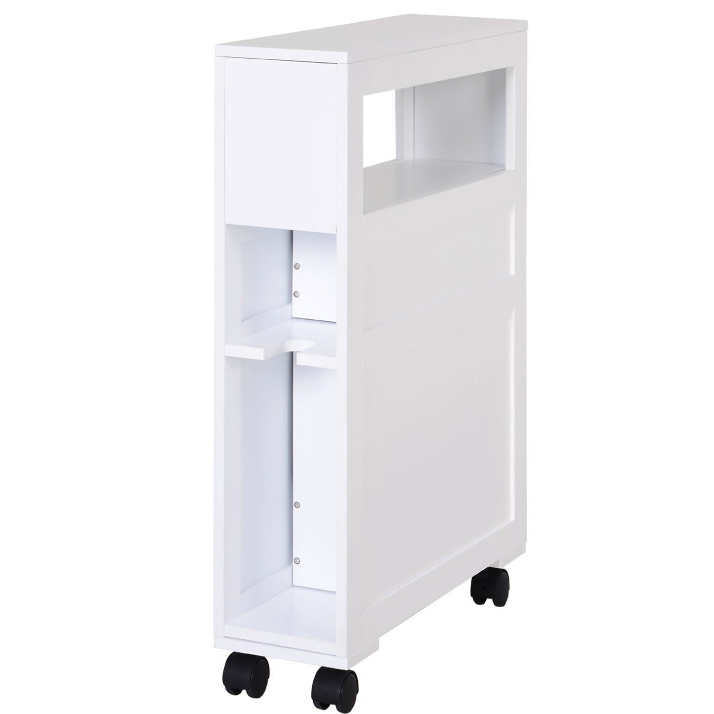 HOMCOM Rolling Bathroom Storage Cabinet - White MDF