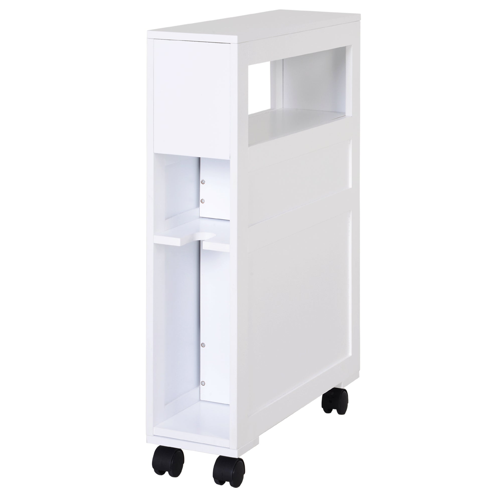 HOMCOM Rolling Bathroom Storage Cabinet - White MDF