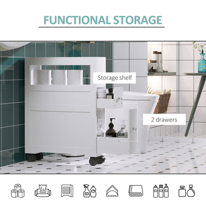 HOMCOM Rolling Bathroom Storage Cabinet - White MDF